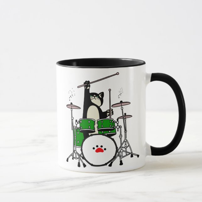 Mug Chat Jouer Cadeau Musical, Chat Jouer Du Tambour (Droite)