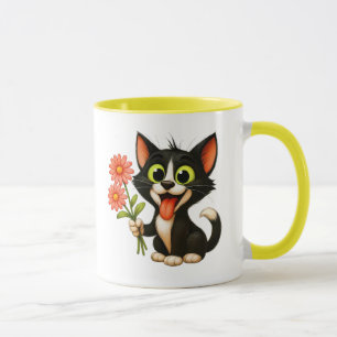 Mug Chat joyeux avec bouquet