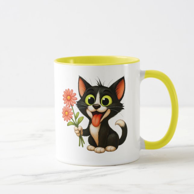 Mug Chat joyeux avec bouquet (Droite)