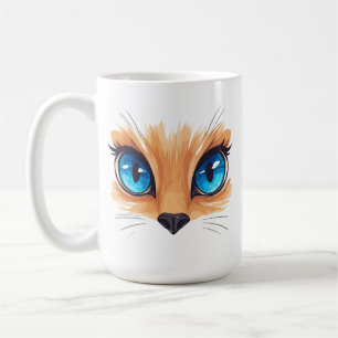 Mug Chat Kawaii Gros Yeux Bleus Illustra d'Animal Mign