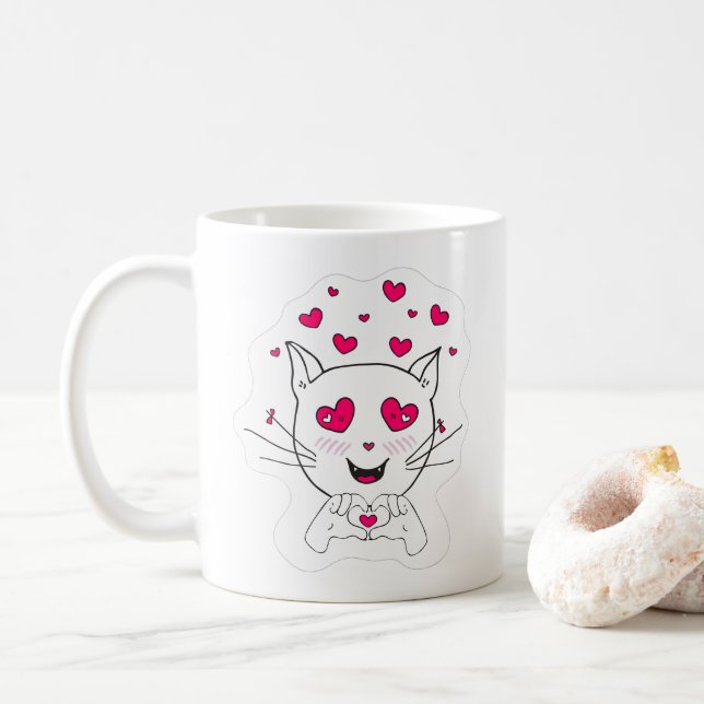 Mug Chat kawaii mignon avec Coeur amour mug. (Avec donut)