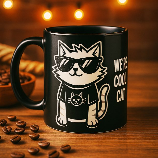 Mug Chat le plus froid avec lunettes de soleil Noir (Créateur téléchargé)