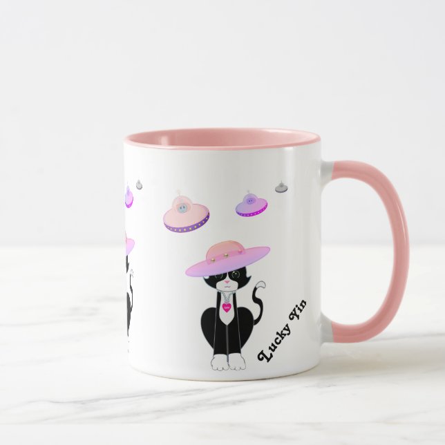 Mug Chat Lucky Tuxedo et soucoupes volantes (Droite)