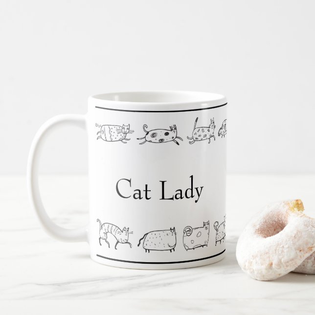 Mug Chat Main Sketchat Lady Moderne Simple (Avec donut)