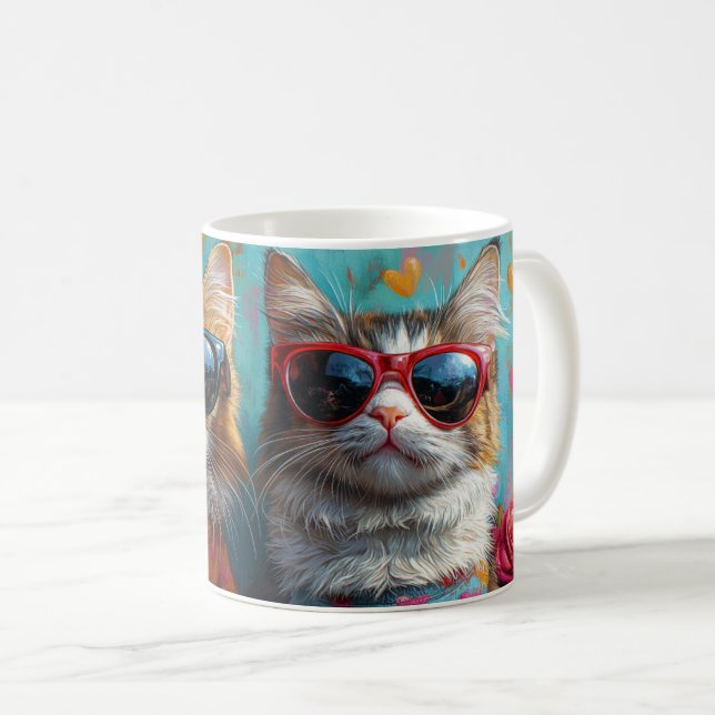 Mug Chat Maine Coon avec Roses de Saint-Valentin Cœurs (Devant droit)