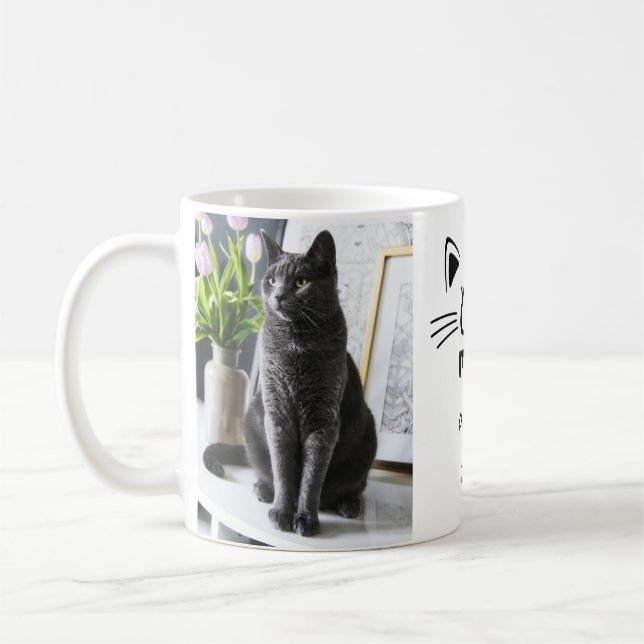 Mug Chat maman chat visage personnalisé 2 photos noms  (Gauche)