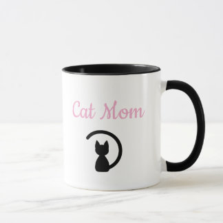 Mug Chat Maman Minimaliste Rose Silhouette de Chat Noi