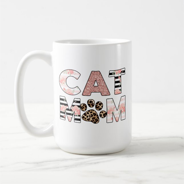 Mug Chat Maman Rose Floral & Leopard Paw (Gauche)
