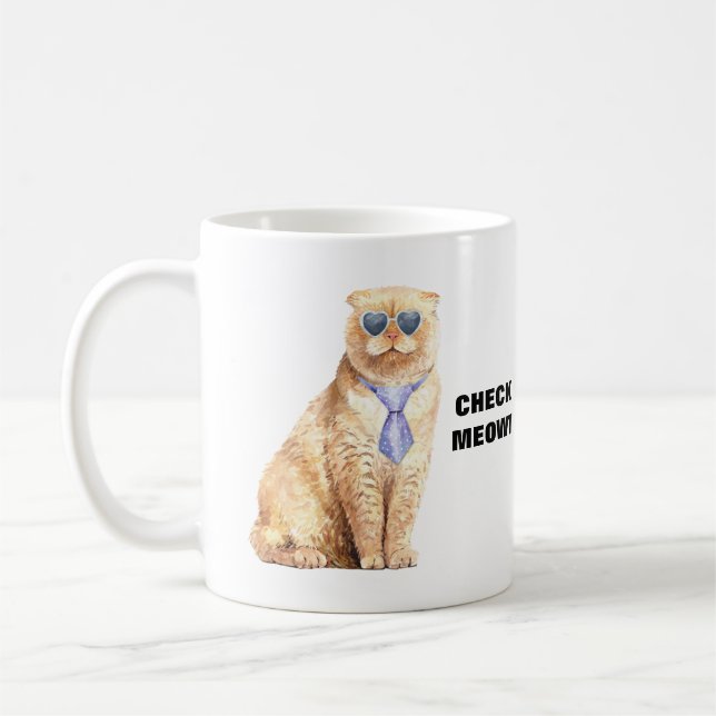 Mug Chat Meowt avec lunettes de soleil et Cravate drôl (Gauche)