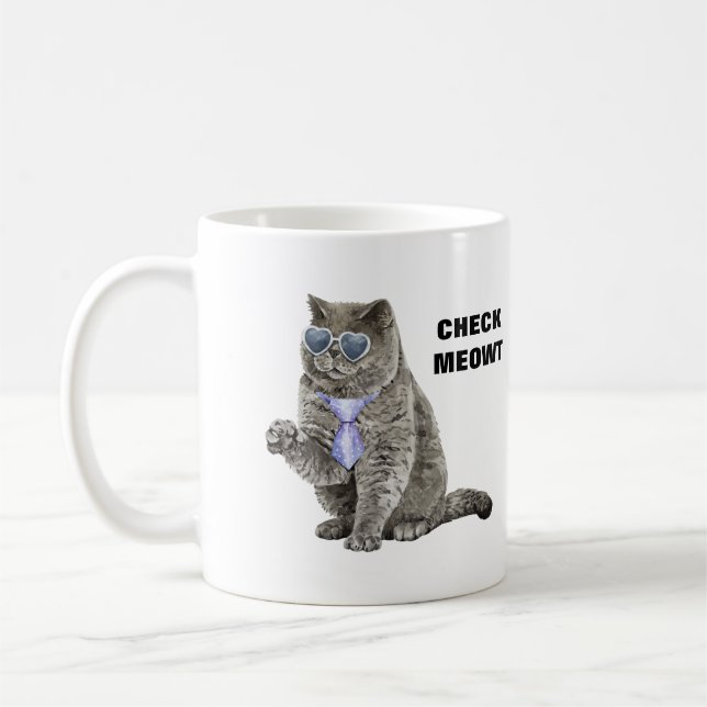 Mug Chat Meowt avec lunettes de soleil et Cravate drôl (Gauche)