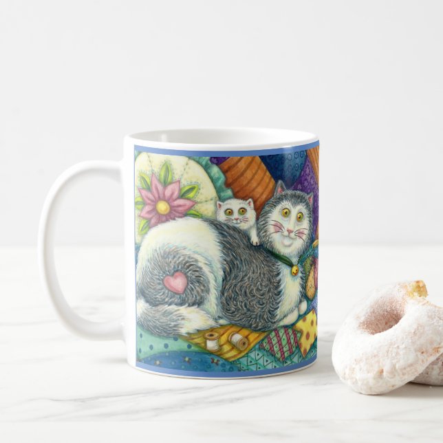 MUG CHAT MÈRE & CUISINE, QUILTS EN PATCHWORK, PINCUSHI (Avec donut)
