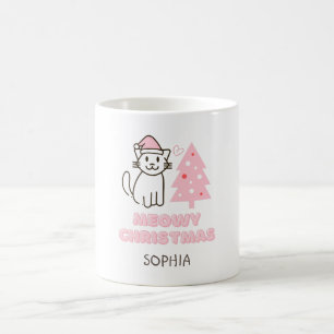 Mug Chat mignon à Santa Hat&Tree Meowy Noël Pastel