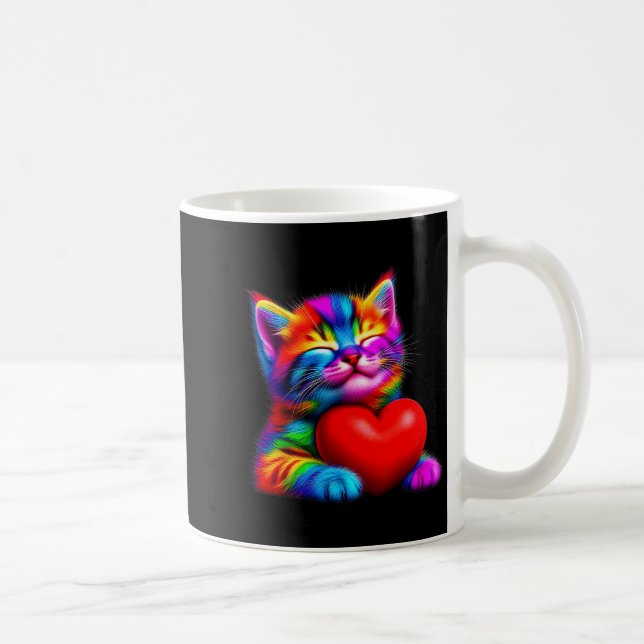 Mug Chat Mignon Arc-en-ciel Câlinant la Saint-Valentin (Droite)
