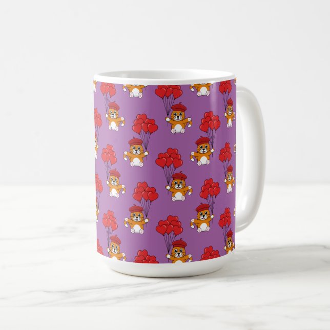 Mug Chat mignon avec Ballons de Coeur Rouge (Devant droit)