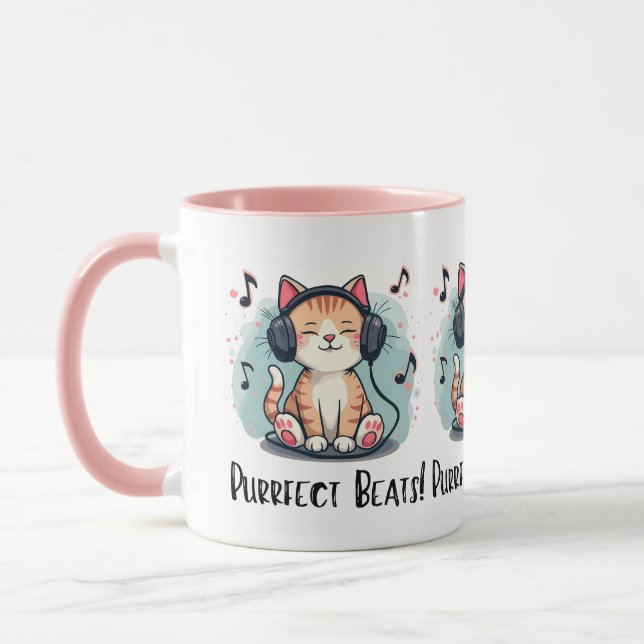 Mug Chat mignon avec casque Kawaii Music Lover Art (Gauche)