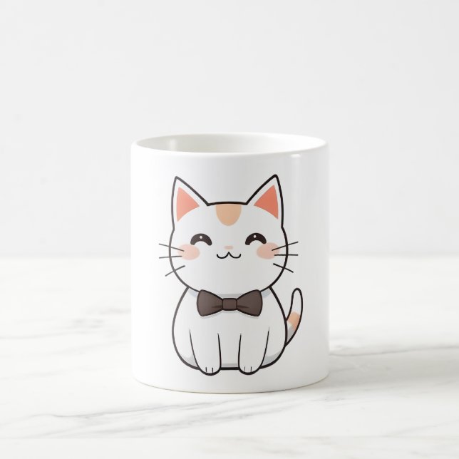 Mug Chat Mignon avec Nœud Papillon Design Kawaii (Centre)