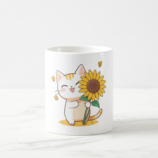Mug Chat mignon avec un design Kawaii tournesol (Centre)