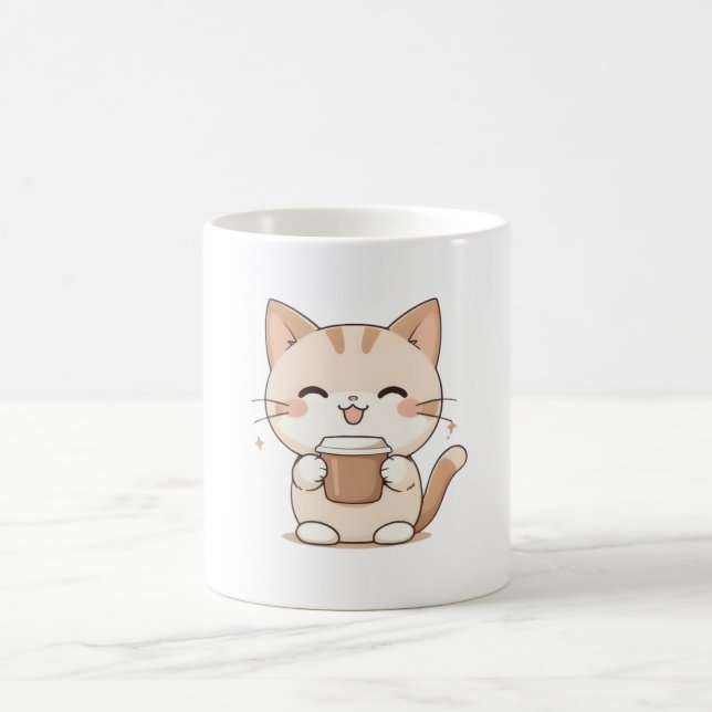 Mug Chat Mignon Buvant du Café Design Kawaii (Centre)