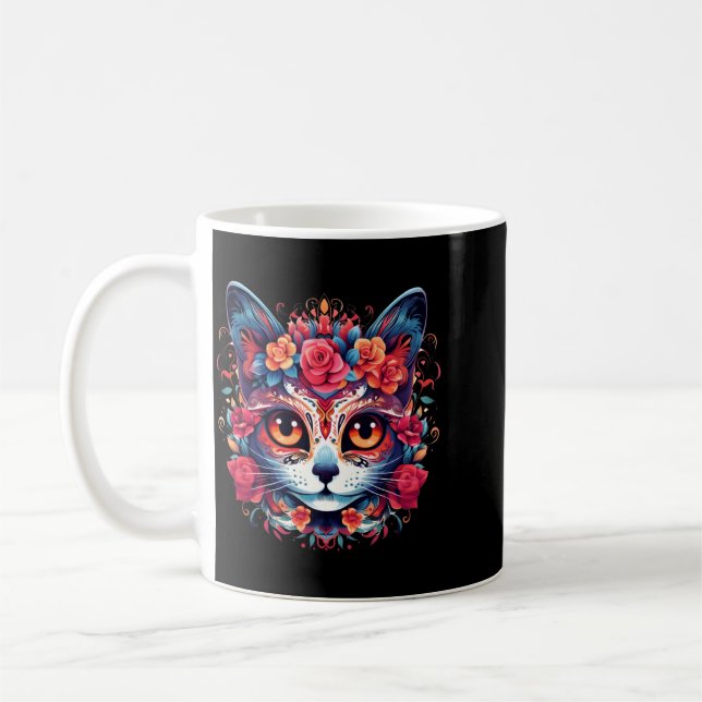 Mug Chat mignon crâne de sucre Chat mexicain Halloween (Gauche)