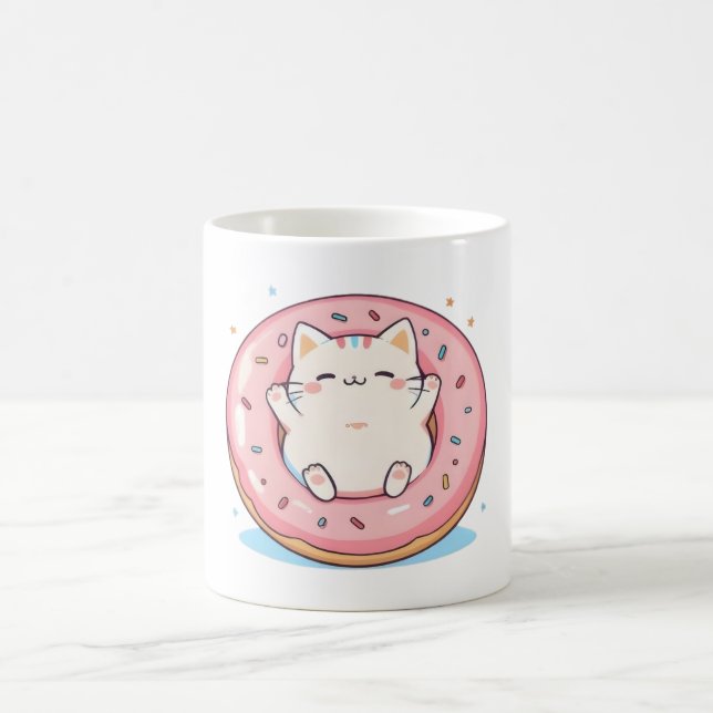 Mug Chat mignon dans un design doux Kawaii de beignet (Centre)