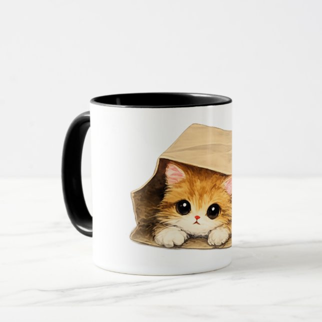 Mug Chat Mignon dans un Sac en Papier (Devant gauche)
