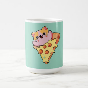 Mug Chat Mignon Enlaçant une Pizza au Pepperoni de Des