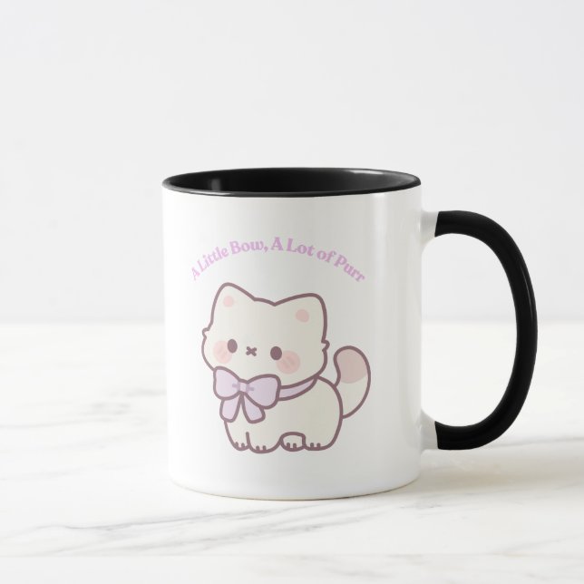Mug Chat Mignon Kawaii avec un Ruban Rose Pastel Ronro (Droite)