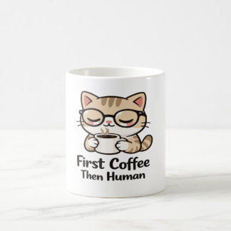 Mug Chat Mignon Kawaii Portant des Lunettes - Matin Dr