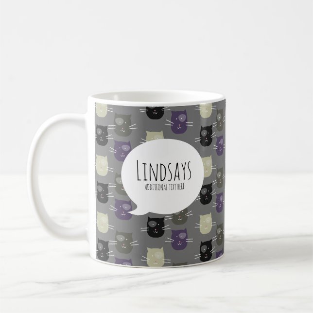 Mug Chat mignon noir violet gris (Gauche)