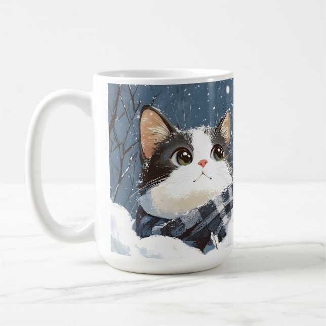 Mug Chat mignon pelucheux neige d'hiver (Gauche)