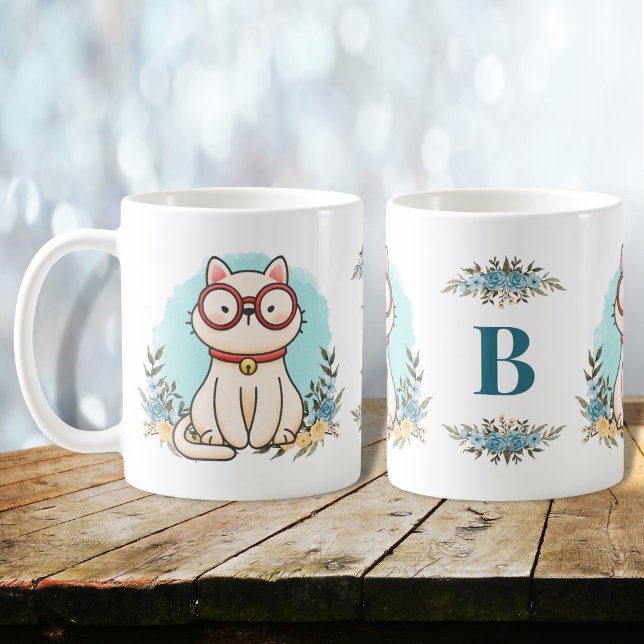 Mug Chat mignon Porte Lunettes Charme Monogramme Flora (Créateur téléchargé)