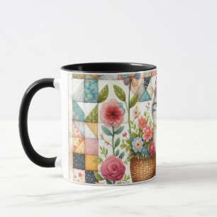 Mug Chat mignon sur courtepointe florale Art Cottageco