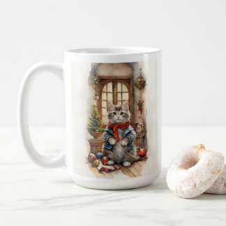 Mug Chat mignonne à la veste de Noël et à l'écharpe