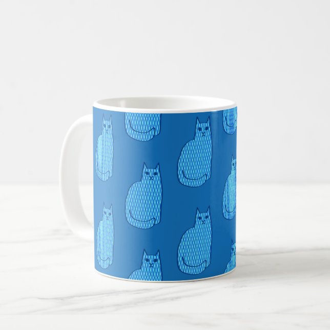 Mug Chat moderne du milieu du siècle, Cobalt et Bleu c (Devant gauche)