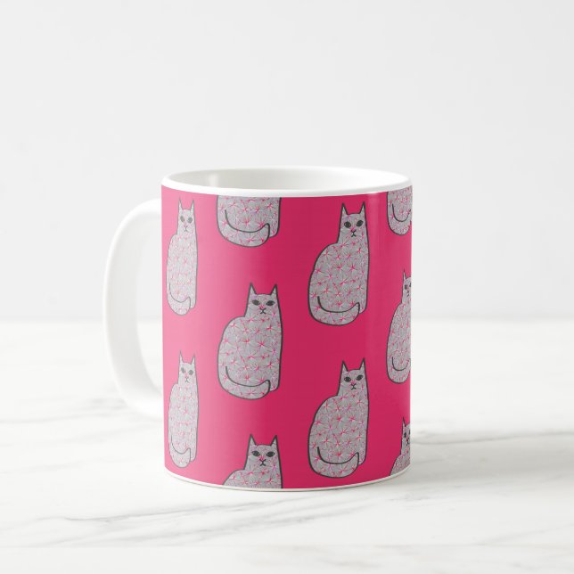 Mug Chat moderne du milieu du siècle, Fuchsia et rose  (Devant gauche)
