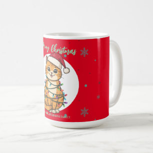Mug Chat moderne joyeux Noël flocon de neige rouge cha
