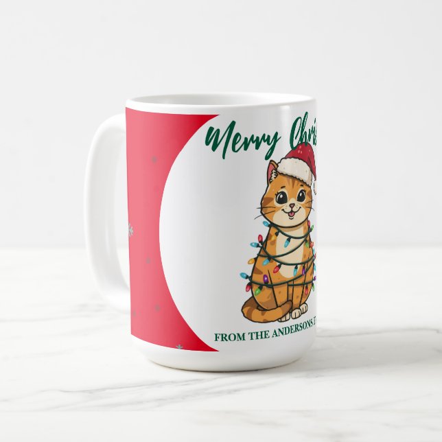 Mug chat moderne rouge joyeux flocon de neige de Noël  (Devant gauche)