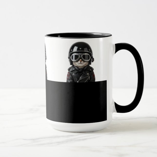 Mug Chat motard, chat avec tenue de moto et casque (Droite)