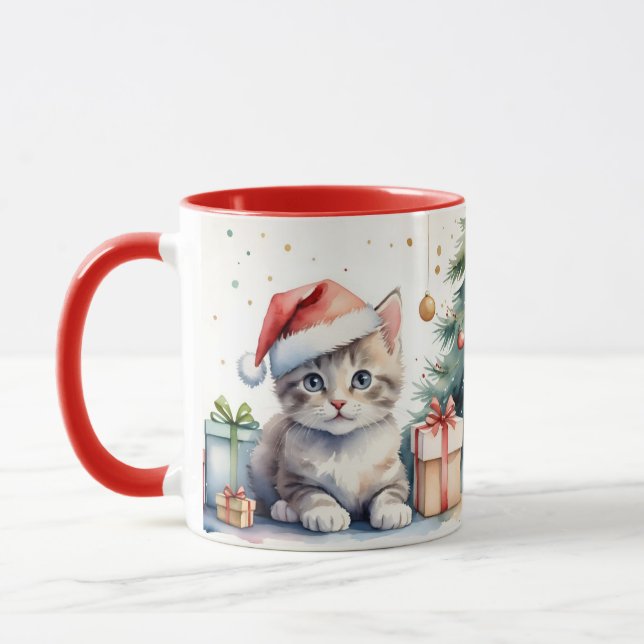 Mug Chat Muguet dans l'ambiance de Noël. (Gauche)
