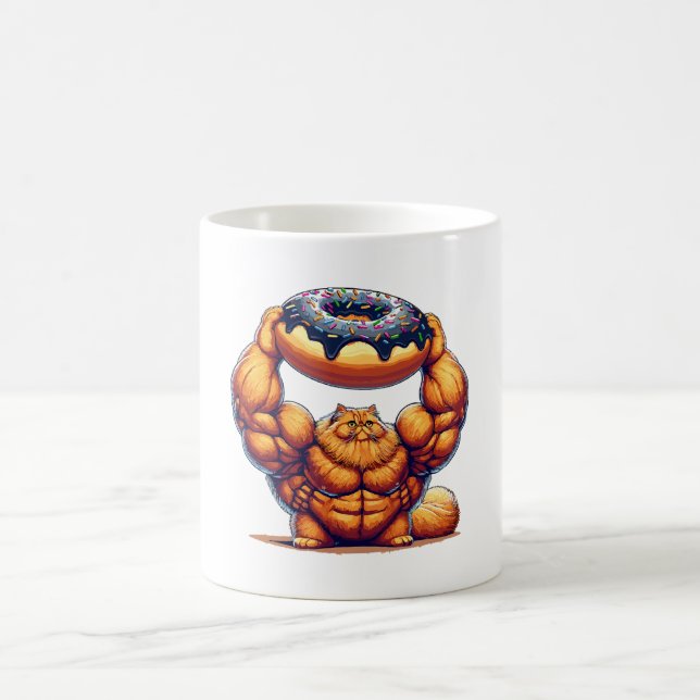 Mug Chat Musclé qui Soulève un Beignet (Centre)
