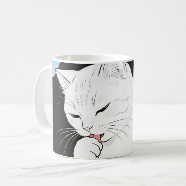 Mug Chat nettoyant sa patte (Devant gauche)