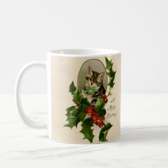 Mug Chat Noël Joyau Holly Kitten Art antique (Gauche)
