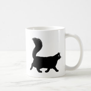 Mug Chat noir à pied avec longue queue de bouffée