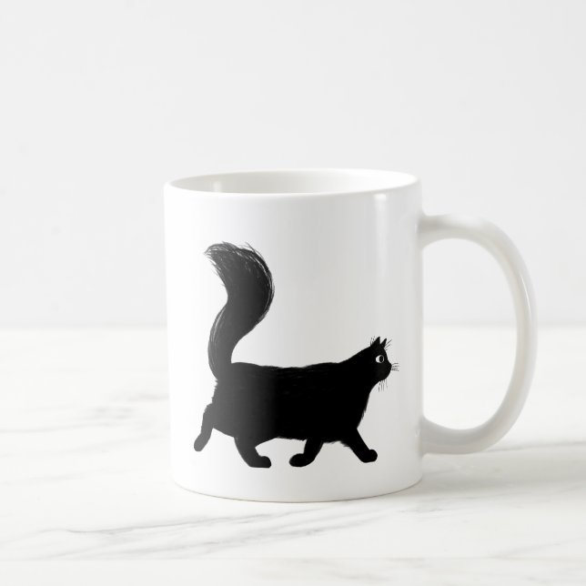 Mug Chat noir à pied avec longue queue de bouffée (Droite)