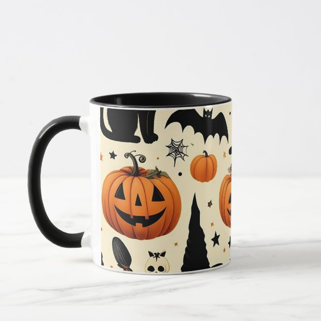 Mug Chat noir à thème Halloween et Motif Citrouille (Gauche)