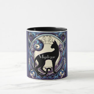 Mug Chat noir Art Nouveau violet et bleu