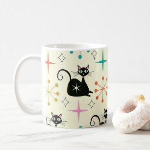 Mug Chat noir atomique de milieu de siècle avec étoile