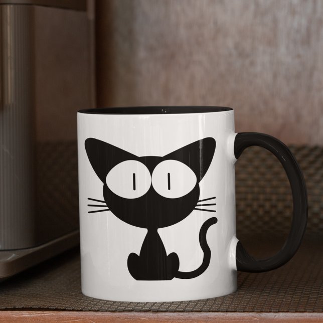 Mug Chat noir aux grands yeux, queue dans l'air (Créateur téléchargé)