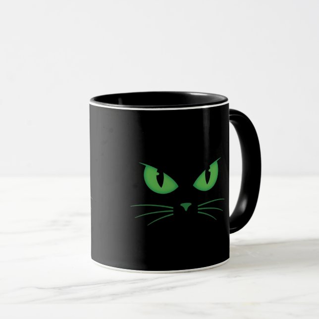 Mug Chat noir aux yeux verts effrayants (Devant droit)
