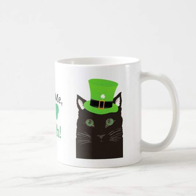 Mug Chat noir avec chapeau, trèfle, Embrassez-moi, je  (Droite)